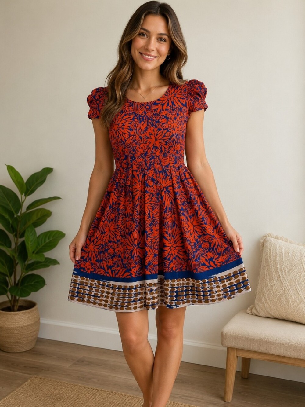 LuLaRoe Coral and Blue Floral Womens Dress Vacation Vibrant